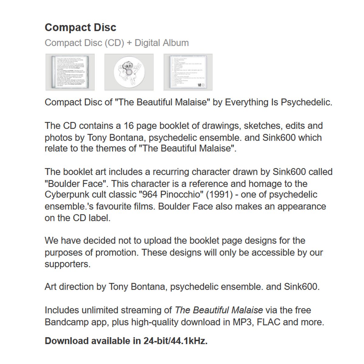 “The Beautiful Malaise” by Everything Is Psychedelic (<a href="/tonybontana0121/">Tony Bontana</a> and me)

Compact Disc w/ 16 page booklet

20 tracks, 44 mins

AVAILABLE HERE: liveattheclinic.bandcamp.com/album/the-beau…