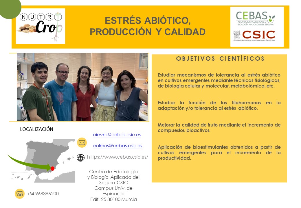 Cultivos Emergentes (@nutricropspain) on Twitter photo Seguimos presentando integrantes de la red:
👉<a href="/CEBAS_CSIC/">CEBAS-CSIC</a>, expertos en estrés abiótico, producción y calidad en #cultivosemergentes.
<a href="/ITACYL/">Innovación agroalimentaria - JCyL</a> <a href="/PROCEREALtech/">PROCEREALtech</a> <a href="/AgrotechUPC/">AgrotechUPC</a>
<a href="/IAS_CSIC/">IAS-CSIC</a> <a href="/irtacat/">IRTA</a> <a href="/CienciasUAM/">Facultad de Ciencias</a> <a href="/CICYTEX/">CICYTEX</a>
<a href="/ValAnSe_food/">VALANSE Food</a> <a href="/UMU/">Universidad Murcia</a> <a href="/institutograsa/">Instituto de la Grasa-CSIC</a> <a href="/ImdeaAlimenta/">IMDEA Alimentación</a> <a href="/unisevilla/">Universidad de Sevilla</a> Seguimos presentando integrantes de la red:
👉<a href="/CEBAS_CSIC/">CEBAS-CSIC</a>, expertos en estrés abiótico, producción y calidad en #cultivosemergentes.
<a href="/ITACYL/">Innovación agroalimentaria - JCyL</a> <a href="/PROCEREALtech/">PROCEREALtech</a> <a href="/AgrotechUPC/">AgrotechUPC</a>
<a href="/IAS_CSIC/">IAS-CSIC</a> <a href="/irtacat/">IRTA</a> <a href="/CienciasUAM/">Facultad de Ciencias</a> <a href="/CICYTEX/">CICYTEX</a>
<a href="/ValAnSe_food/">VALANSE Food</a> <a href="/UMU/">Universidad Murcia</a> <a href="/institutograsa/">Instituto de la Grasa-CSIC</a> <a href="/ImdeaAlimenta/">IMDEA Alimentación</a> <a href="/unisevilla/">Universidad de Sevilla</a>