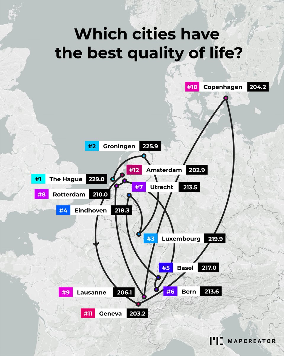 mapcreator_io's tweet image. These are the 12 most livable cities in the world! Do you live in one of them? #citylife #goodlife #mapcreation