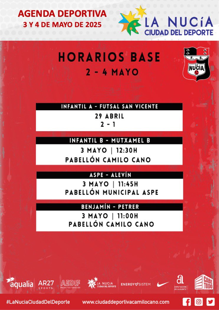Ciudad Deportiva Camilo Cano La Nucía (@cdcamilocano) on Twitter photo 👋🏻👋🏻Buenos días! Aqui tenéis la #AgendaDeportiva para este fin de semana de <a href="/lanuciadeporte/">La Nucia Ciudad del Deporte</a>‼️
📖Agenda Completa👉🏻 m.facebook.com/story.php?stor…
#LaNuciaCiudadDelDeporte #Deporte #DeporteBase 👋🏻👋🏻Buenos días! Aqui tenéis la #AgendaDeportiva para este fin de semana de <a href="/lanuciadeporte/">La Nucia Ciudad del Deporte</a>‼️
📖Agenda Completa👉🏻 m.facebook.com/story.php?stor…
#LaNuciaCiudadDelDeporte #Deporte #DeporteBase