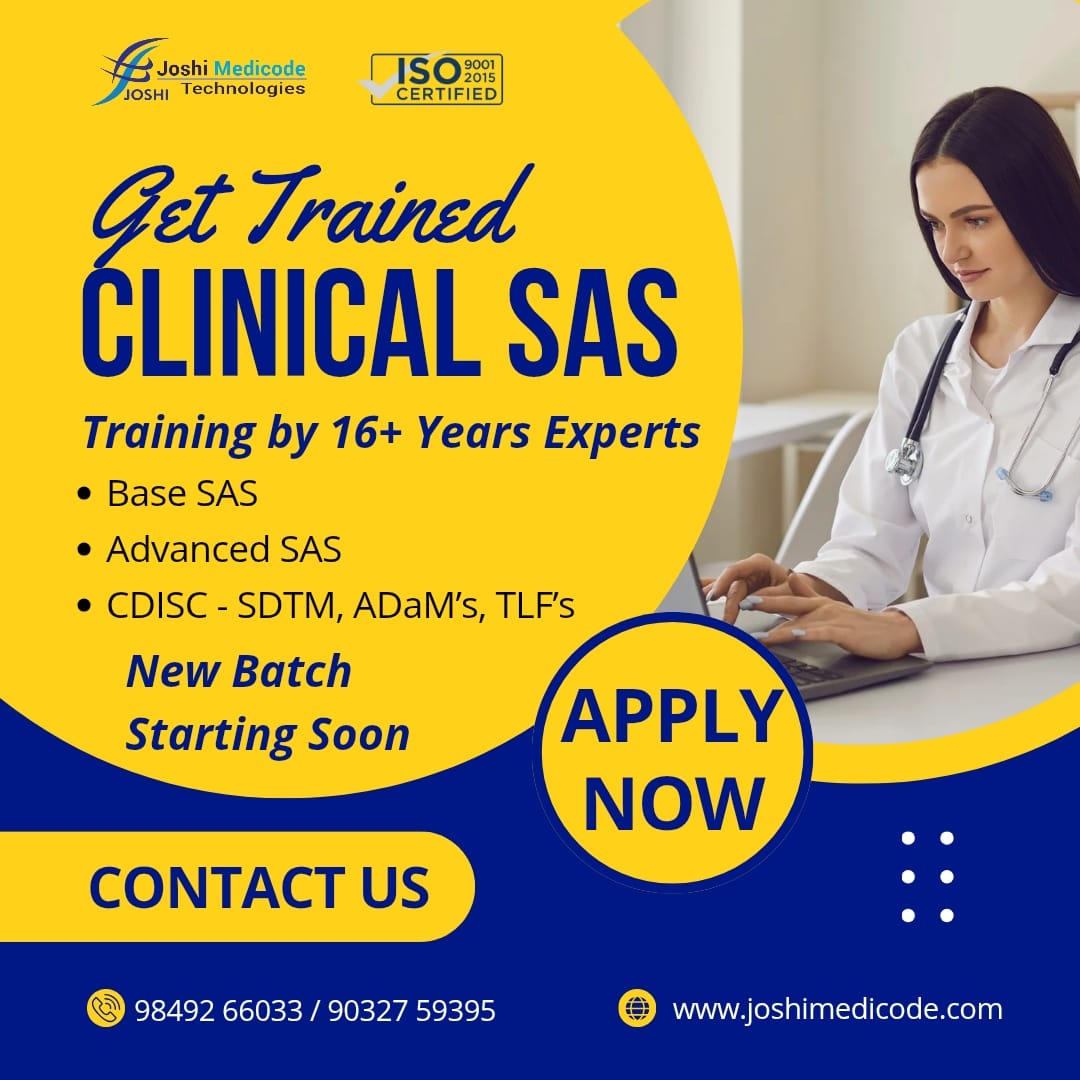 joshimedicode's tweet image. Learn Clinical SAS from the best & get job-ready! @joshimedicode1 ’s new training batch opens soon—don’t miss out! 
#ClinicalSAS #ExamPrep #JoshiMedicode #ClinicalSAS #HealthcareTraining #SASJob #BestSAStraining #sasclinicaltraining #bestsastraininginstitute #BestSAStraining…