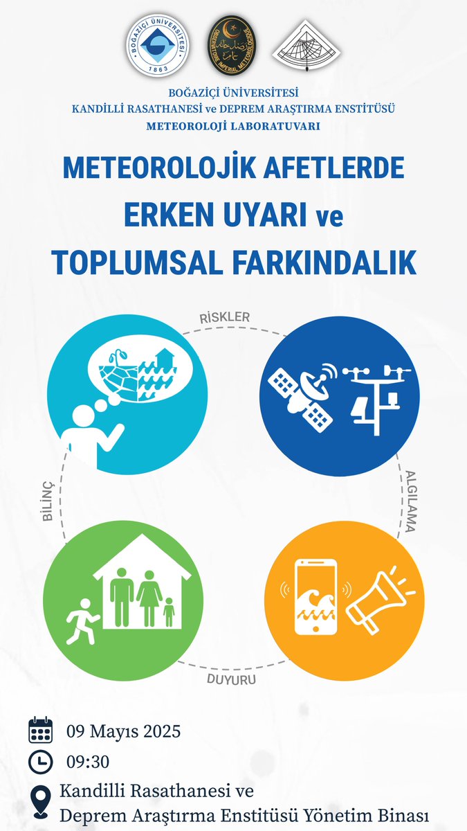 meteorolojilab's tweet image. 📢 &quot;Meteorolojik Afetlerde Erken Uyarı ve Toplumsal Farkındalık&quot; etkinliğimizde, hava olaylarına karşı erken uyarı sistemleri ve toplumun hazırlıklı olması üzerine konuşuyoruz. Siz de bu hayati konuda bilgi sahibi olmak ve katkıda bulunmak için etkinliğimize davetlisiniz!🌪️🌧️📡