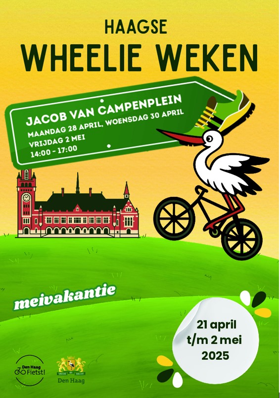 Vandaag de laatste dag #WheelieWeken
Ben je 4-12 jaar, kom vanmiddag (14-17:00) dan langs het Jacob van #Campenplein
Leer fietsen of doe leuke fietsspelletjes 
Een fiets kun je van ons lenen
<a href="/DenHaagFietst/">Den Haag Fietst!</a> 💚💛🚲