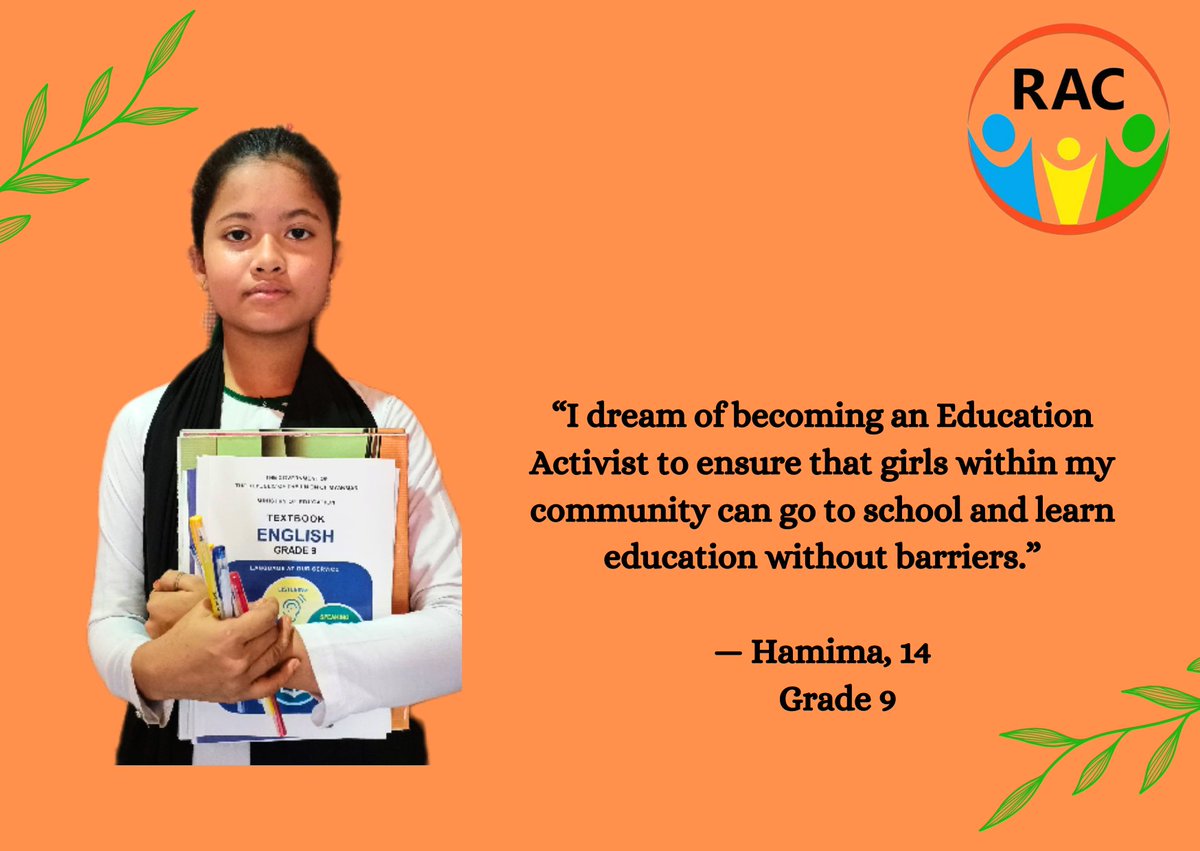 rac_org's tweet photo. Meet Hamima, aged 14, a student of grade 9 who dreams of becoming an Education Activist to ensure that girls within her community can go to school and learn education without barriers.

— Rohingya Advancement Committee - RAC https://t.co/6JFCfAtIVC