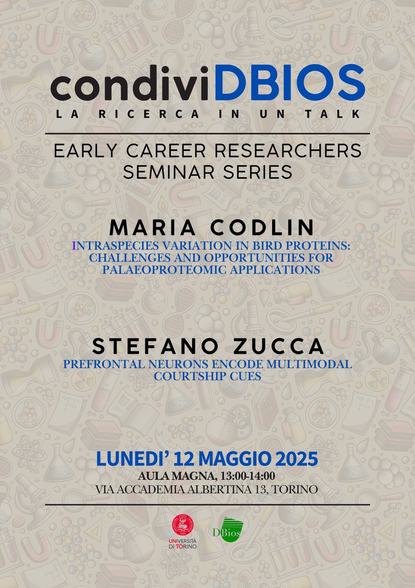 @DBIOSUnito (@dbiosunito) on Twitter photo Nuovo appuntamento dei CondiviDBIOS il 12 maggio. La Dott.ssa Maria Codlin e il Dott. Stefano Zucca presenteranno i risultati delle loro più recenti ricerche
<a href="/unito/">Università di Torino</a> Nuovo appuntamento dei CondiviDBIOS il 12 maggio. La Dott.ssa Maria Codlin e il Dott. Stefano Zucca presenteranno i risultati delle loro più recenti ricerche
<a href="/unito/">Università di Torino</a>