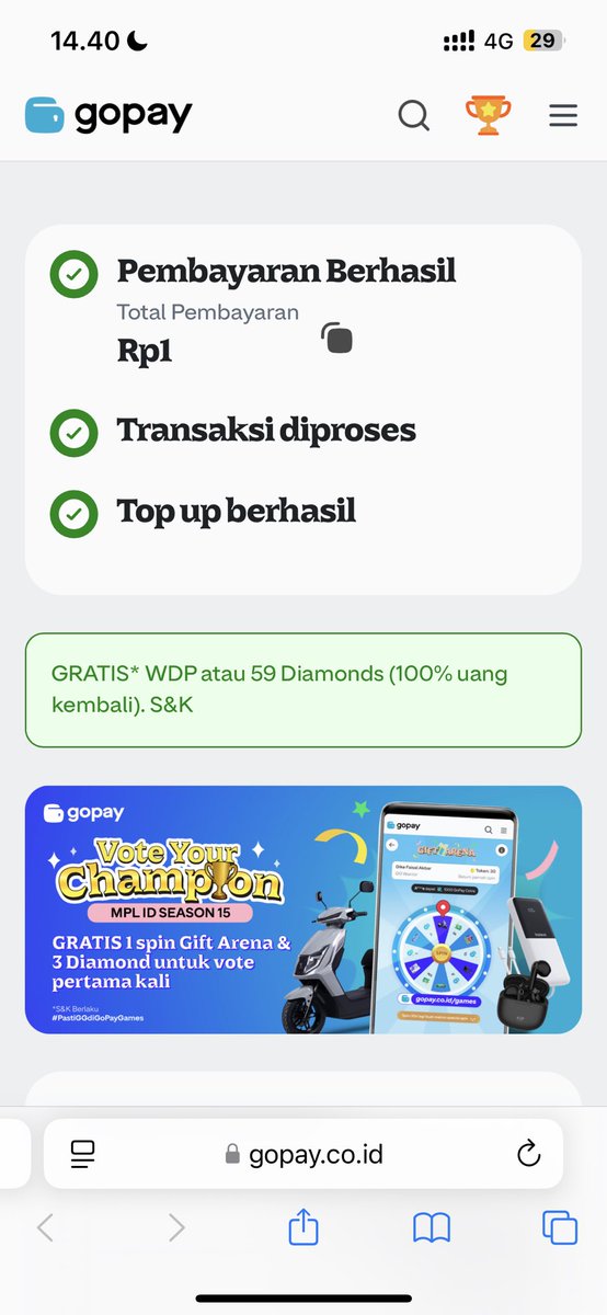 bucinnyasotoumi's tweet photo. wdp rp 1 di gopay make kode ini

G0PAYXBTRWDPRP1

gass https://t.co/k3rJPPhOzo