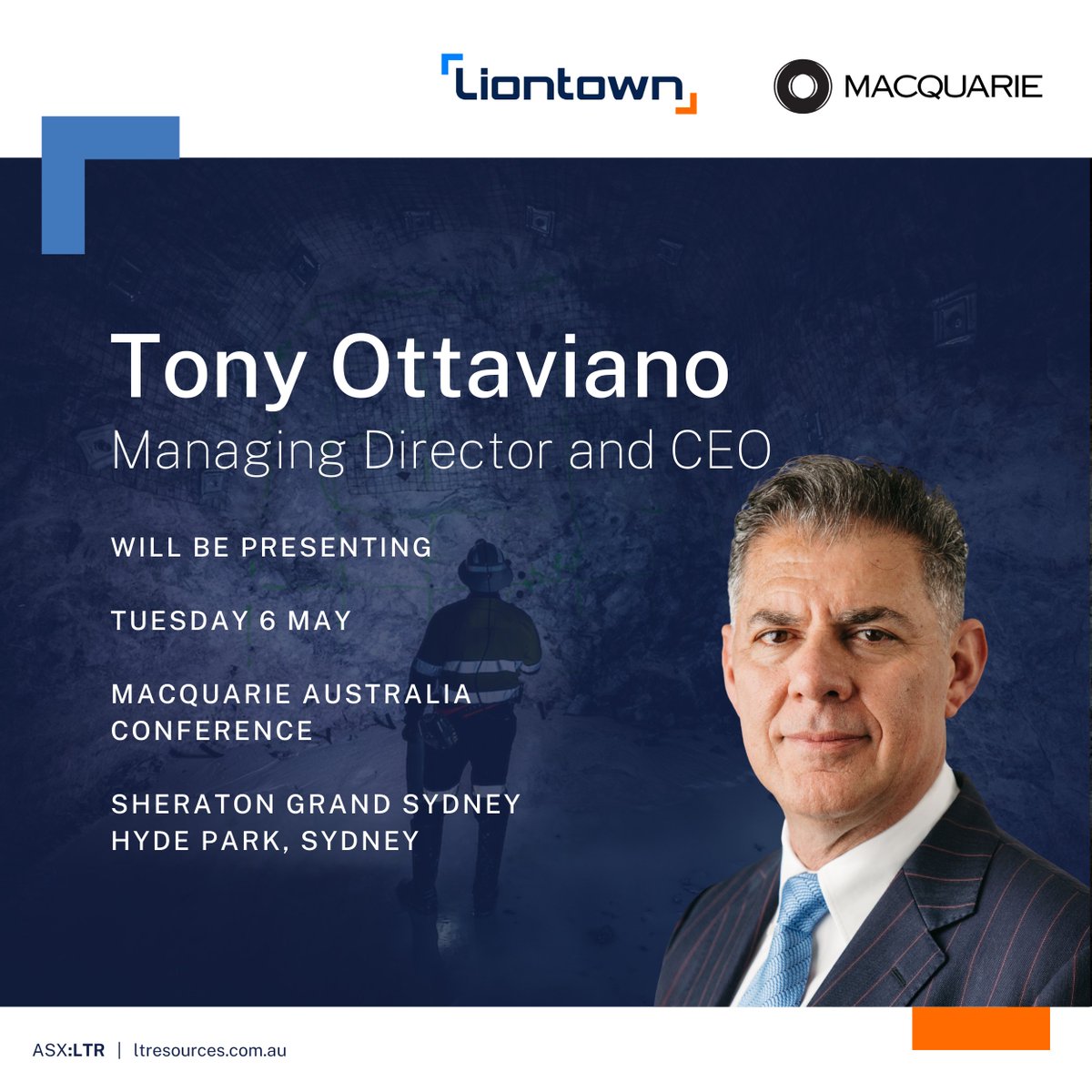 Liontown Resources (@liontownres) on Twitter photo $LTR MD & CEO @tony_ottaviano will be presenting at <a href="/Macquarie/">Macquarie Group</a> Australia Conference on Tuesday 6 May, sharing progress from #KathleenValley. We will release the slide deck to the #ASX ahead of his presentation.
#Mining #Lithium #CriticalMinerals $LTR MD & CEO @tony_ottaviano will be presenting at <a href="/Macquarie/">Macquarie Group</a> Australia Conference on Tuesday 6 May, sharing progress from #KathleenValley. We will release the slide deck to the #ASX ahead of his presentation.
#Mining #Lithium #CriticalMinerals