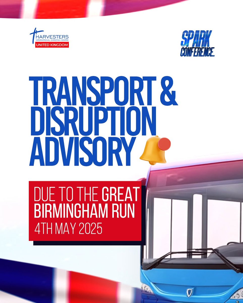 HarvestersBrum's tweet photo. ‼️Public Announcement‼️
Due to the Great Birmingham Run scheduled for Sunday May 4th, 2025, Birmingham will experience some road closures. However, we’ve got you covered with alternative routes to ensure you reach the SPARK CONFERENCE venue on time and without any hassle. https://t.co/v7gP5THPgj