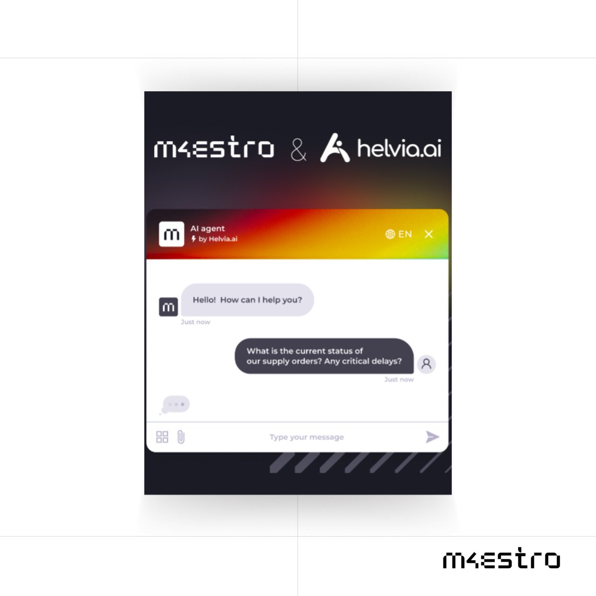 M4ESTRO_Project ๐ช๐บ (@m4estro_project) on Twitter photo ๐ Did you know that we will develop a ๐ก๐๐ฃ ๐ฆ๐๐ฝ๐ฝ๐ผ๐ฟ๐๐ฒ๐ฑ ๐๐ต๐ฎ๐๐ฏ๐ผ๐ ๐ณ๐ผ๐ฟ ๐๐
๐ฝ๐น๐ฎ๐ถ๐ป๐ฎ๐ฏ๐ถ๐น๐ถ๐๐ย in M4ESTRO?
Our mission is to create an advanced conversational #AI agent, enhancing how #manufacturing teams interact with the M4ESTRO platform.
The ๐ Did you know that we will develop a ๐ก๐๐ฃ ๐ฆ๐๐ฝ๐ฝ๐ผ๐ฟ๐๐ฒ๐ฑ ๐๐ต๐ฎ๐๐ฏ๐ผ๐ ๐ณ๐ผ๐ฟ ๐๐
๐ฝ๐น๐ฎ๐ถ๐ป๐ฎ๐ฏ๐ถ๐น๐ถ๐๐ย in M4ESTRO?
Our mission is to create an advanced conversational #AI agent, enhancing how #manufacturing teams interact with the M4ESTRO platform.
The