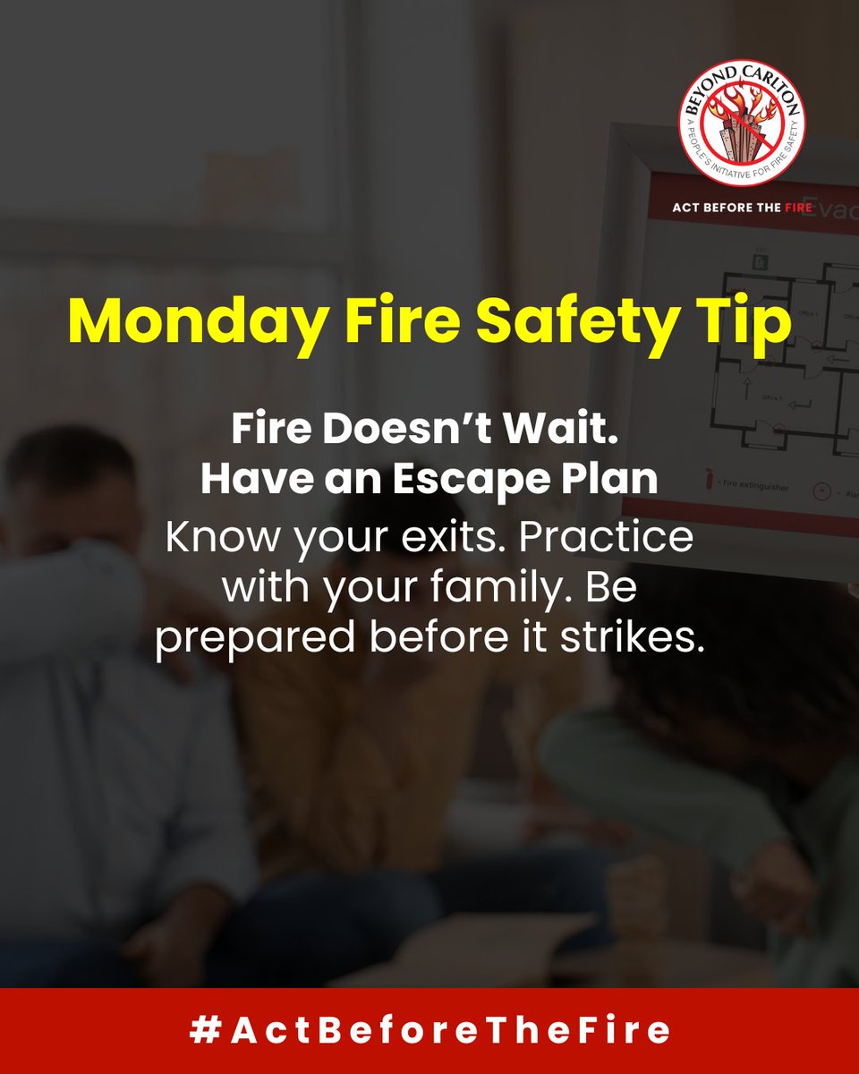 Beyond Carlton (@beyondcarlton) on Twitter photo Fire emergencies don’t give a warning.
🚪 Have a fire escape plan for your home & practice it with your family.
Don’t wait till it’s too late. #AagSeAageRaho #ActBeforeTheFire
<a href="/KarFireDept/">Karnataka State Fire & Emergency Services</a> <a href="/osdmaodisha/">OSDMA Odisha</a> Fire emergencies don’t give a warning.
🚪 Have a fire escape plan for your home & practice it with your family.
Don’t wait till it’s too late. #AagSeAageRaho #ActBeforeTheFire
<a href="/KarFireDept/">Karnataka State Fire & Emergency Services</a> <a href="/osdmaodisha/">OSDMA Odisha</a>