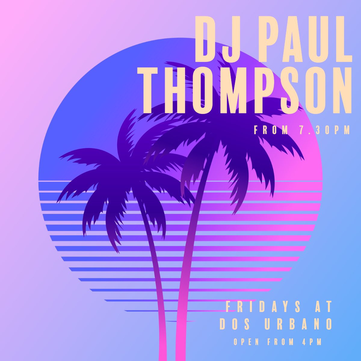 Kick start your bank holiday weekend with us today from 4pm 

DJ Paul Thompson returns from 7.30pm providing a wonderful mix of Downtempo, Electronica, House, Disco and Balearic Classics for you to enjoy while you sip on a cocktail or two