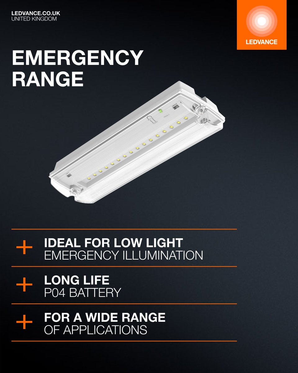 LEDVANCEUK's tweet image. 🚨 LEDVANCE Emergency Range: low-light emergency illumination, long-life PO battery, IP65—built for stairwells and corridors. Safety sorted. #LEDVANCE #EmergencyLighting