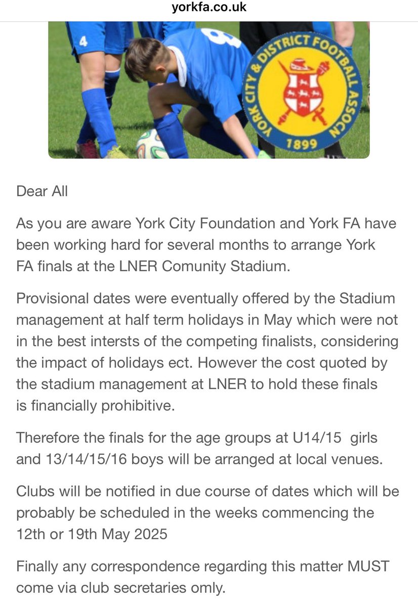 Eric (@eric__xiii) on Twitter photo This is absolutely pathetic…The young girls & boys that play in the York leagues priced out of using the COMMUNITY stadium for their finals day…<a href="/YorkSMC/">York Stadium</a> you should be ashamed of yourselves…
Maybe remove the COMMUNITY section from the Stadium name.
<a href="/YfrontFanzine/">Y Front</a> <a href="/YCFCStadium/">LNER York City Stadium News</a> This is absolutely pathetic…The young girls & boys that play in the York leagues priced out of using the COMMUNITY stadium for their finals day…<a href="/YorkSMC/">York Stadium</a> you should be ashamed of yourselves…
Maybe remove the COMMUNITY section from the Stadium name.
<a href="/YfrontFanzine/">Y Front</a> <a href="/YCFCStadium/">LNER York City Stadium News</a>