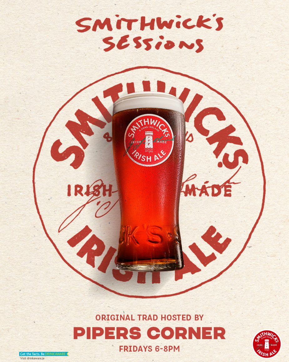 Four of the best young traditional musicians around will be playing in Pipers at 6pm tonight as part of the nationwide Smithwick’s Sessions. Start your bank holiday weekend on a high note. #smithwicksireland