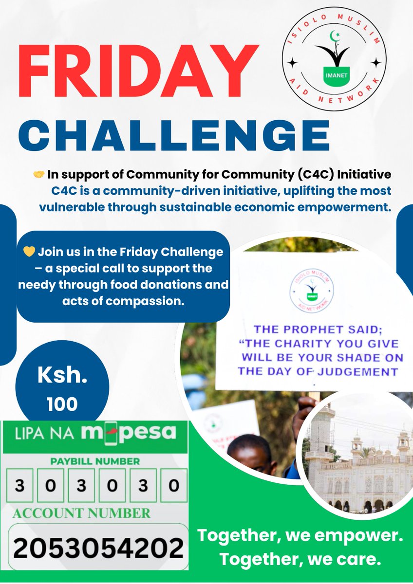 ISIOLO MUSLIM AID NETWORK(IMANET) (@isiolomuslimaid) on Twitter photo Join us for our #100FridayChallenge as we stand in solidarity with vulnerable Muslim communities. Your support can make a lasting impact. Let's uplift together—one Friday at a time!
#Jumuahmubarak
#isioloDawah
<a href="/AbdulHadi1456/">sheikhabdulhadiahmed</a>
<a href="/Happy_kulayo/">THE DUKE OF ISIOLO (KHK)</a> <a href="/beksbinnoor/">Noor Sheikh</a> <a href="/beksbinnoor/">Noor Sheikh</a> <a href="/jamia_mosque/">Jamia Mosque Nairobi</a> Join us for our #100FridayChallenge as we stand in solidarity with vulnerable Muslim communities. Your support can make a lasting impact. Let's uplift together—one Friday at a time!
#Jumuahmubarak
#isioloDawah
<a href="/AbdulHadi1456/">sheikhabdulhadiahmed</a>
<a href="/Happy_kulayo/">THE DUKE OF ISIOLO (KHK)</a> <a href="/beksbinnoor/">Noor Sheikh</a> <a href="/beksbinnoor/">Noor Sheikh</a> <a href="/jamia_mosque/">Jamia Mosque Nairobi</a>