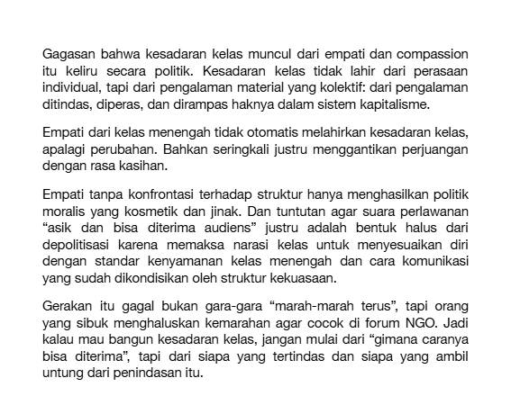 ttuturbatin's tweet photo. Kesadaran kelas tidak lahir dari empati. https://t.co/jwId64Bi1s
