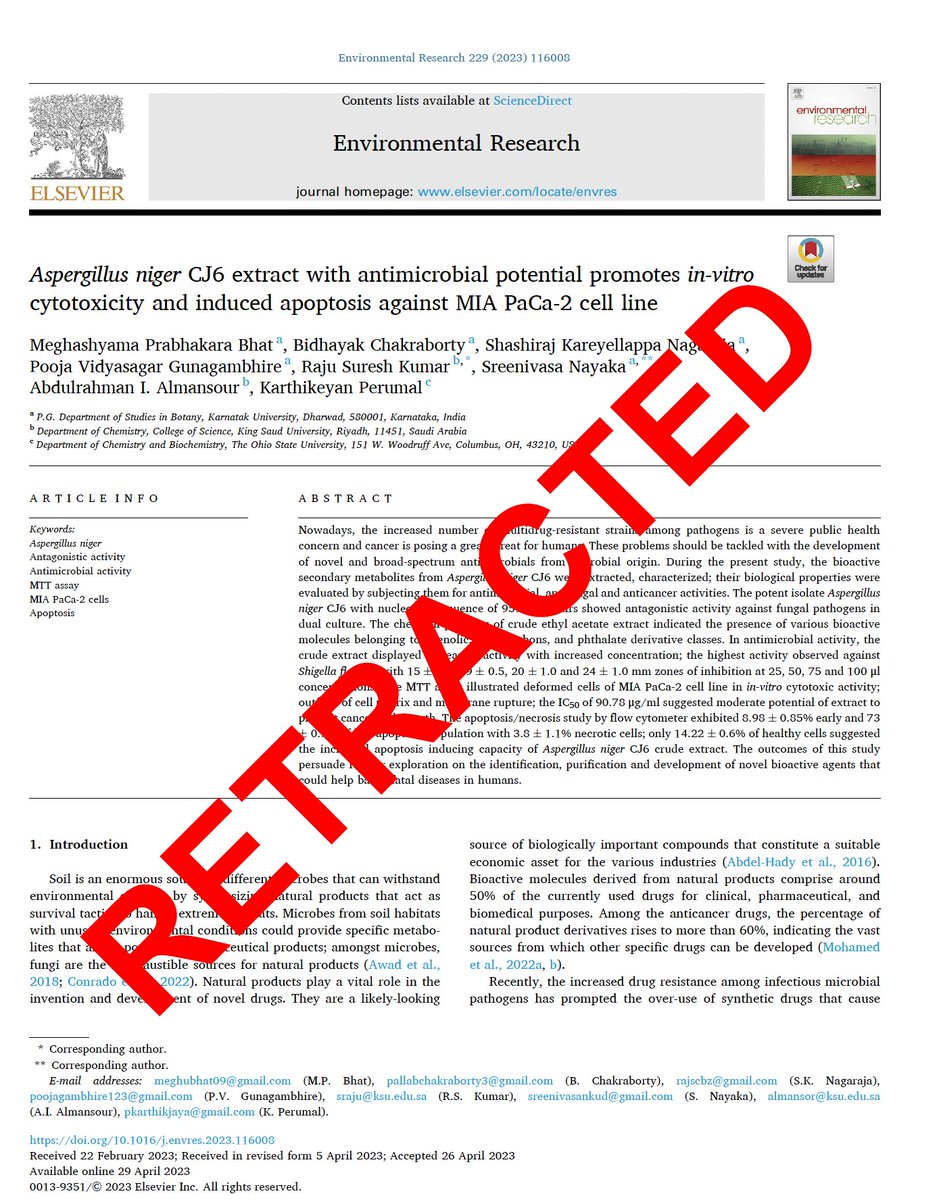 Well well <a href="/mumumouse2/">Mu Yang, Ph.D.</a> strikes again! Another retraction in the #papermill infected <a href="/ElsevierConnect/">Elsevier</a> journal Environmental Research! pubpeer.com/publications/2…