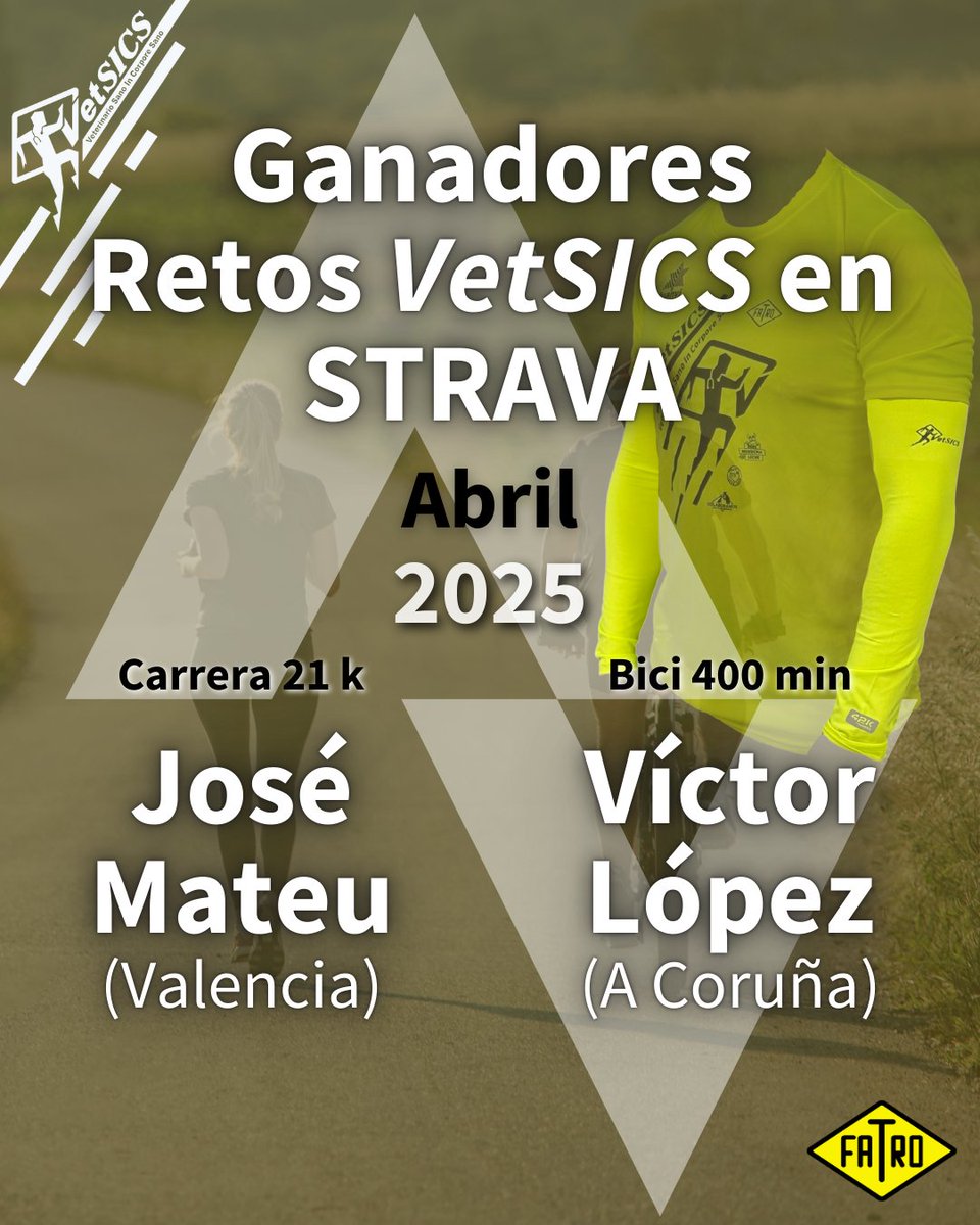Fatroiberica's tweet photo. Ya tenemos a los ganadores de los Retos VetSICS en STRAVA del mes de Abril que se llevan los Manguitos VetSICS:

Running: José Mateu
Bici: Víctor López

¡Muchas felicidades! https://t.co/VTtWUPTEF6