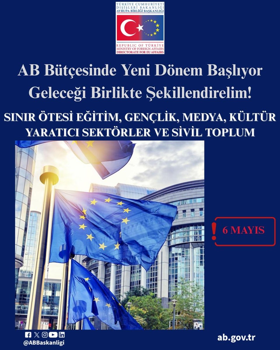 T.C. Dışişleri Bakanlığı Avrupa Birliği Başkanlığı (@abbaskanligi) on Twitter photo <a href="/EU_Commission/">European Commission</a> “Bir Sonraki Çok Yıllı Mali Çerçeveye Giden Yol” istişare süreci devam ediyor!
🔧AB projelerinde sınır ötesi eğitim,gençlik, medya,kültür, yaratıcı sektörler &sivil toplum alanlarında yer aldınız mı?
💬Görüşlerinizi paylaşarak AB’nin 2028-2034 bütçesine yön verin! <a href="/EU_Commission/">European Commission</a> “Bir Sonraki Çok Yıllı Mali Çerçeveye Giden Yol” istişare süreci devam ediyor!
🔧AB projelerinde sınır ötesi eğitim,gençlik, medya,kültür, yaratıcı sektörler &sivil toplum alanlarında yer aldınız mı?
💬Görüşlerinizi paylaşarak AB’nin 2028-2034 bütçesine yön verin!