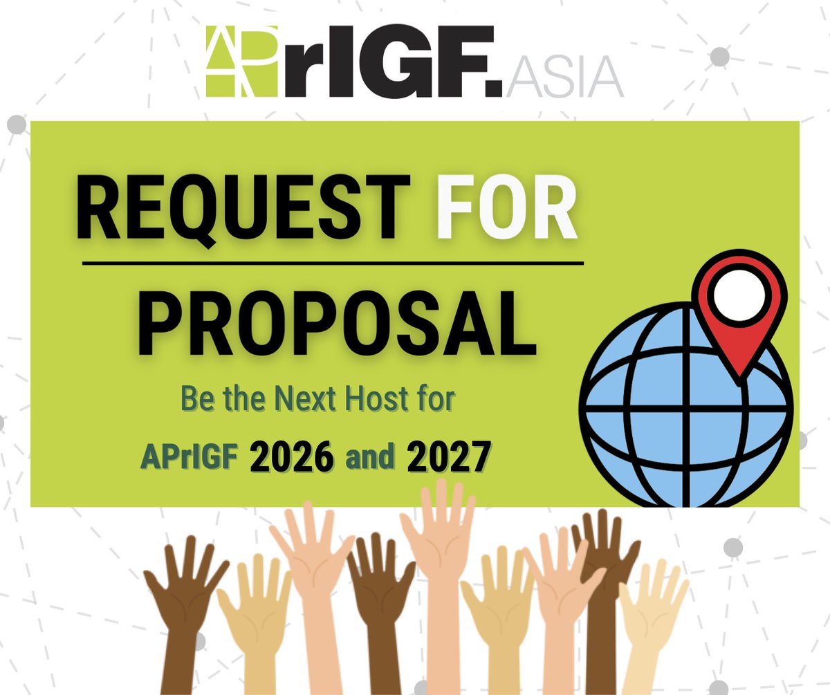 📣Request For Proposal to host the APrIGF 2026 and 2027

👉Find out more at our website: ap.rigf.asia/hosting-aprigf/ and Submit your proposals by July 31, 2025 (Thurs) 23:59 UTC.

#APrIGF2026 #APrIGF2027 #RequestForProposal #internetgovernanceforum #AsiaPacific #apac #aprigf