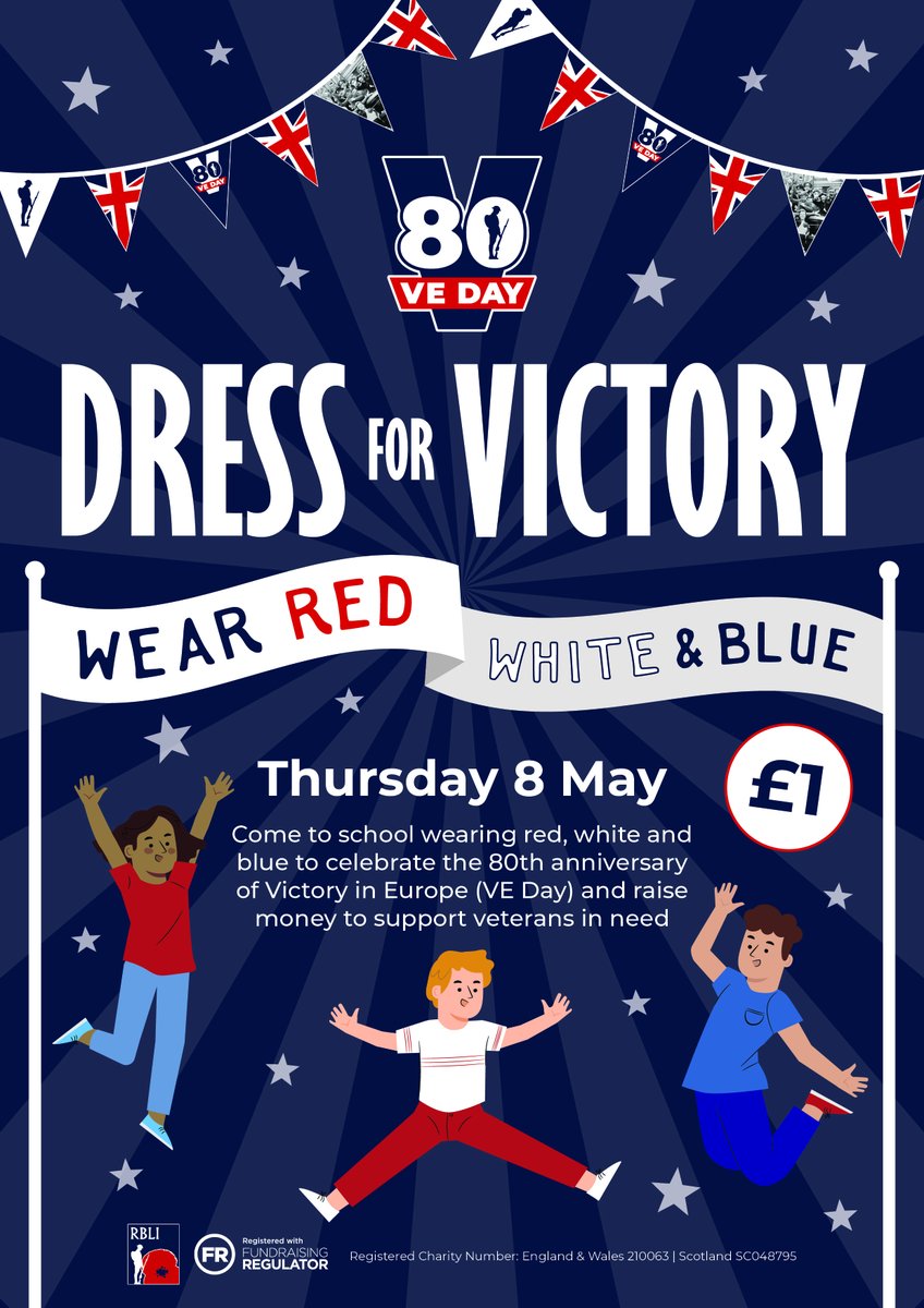 RBLI (@rbli) on Twitter photo We’re incredibly grateful to all the schools participating in our Dress for Victory event in celebration of VE Day 80! ❤️🤍💙
If your school would like to get involved, we’d love to hear from you — just drop our lovely Lisa an email at lisa.cooksley-white@rbli.co.uk We’re incredibly grateful to all the schools participating in our Dress for Victory event in celebration of VE Day 80! ❤️🤍💙
If your school would like to get involved, we’d love to hear from you — just drop our lovely Lisa an email at lisa.cooksley-white@rbli.co.uk