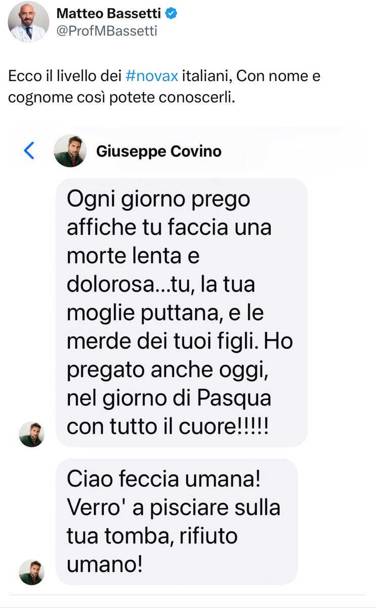 algoman's tweet photo. Riflessione: una persona che scrive cose come queste (ad una figura di fama internazionale) con atteggiamento del genere, al di là se sia di sinistra, destra o centro, non dovrebbe essere privato del diritto di voto? Il suo voto varrebbe quanto quello di @ProfMBassetti ! https://t.co/4UVSHCic1o