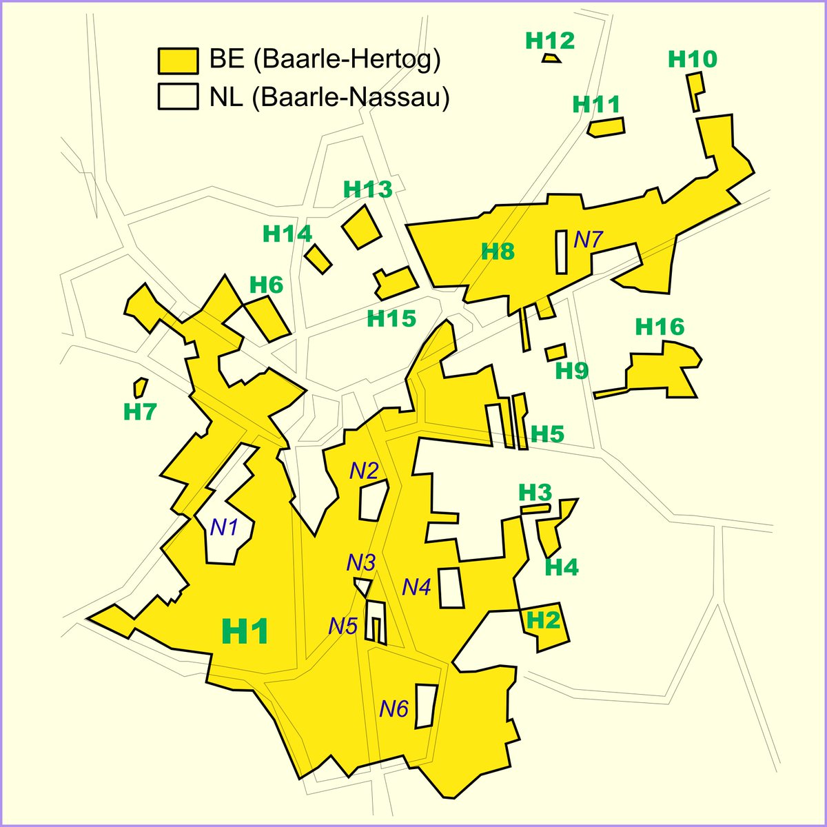 The Belgian-Dutch border at Baarle-Hertog and Baarle-Nassau would like to have a word.