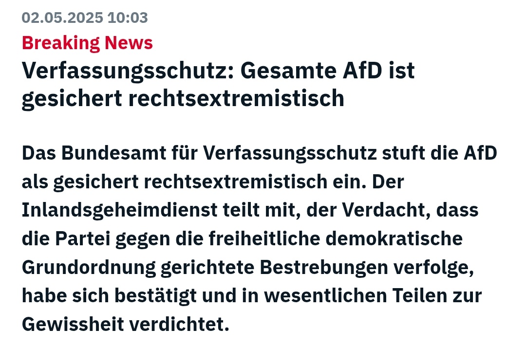 No shit, Sherlock!
#AfDVerbotSofort #AfD #Verfassungsschutz