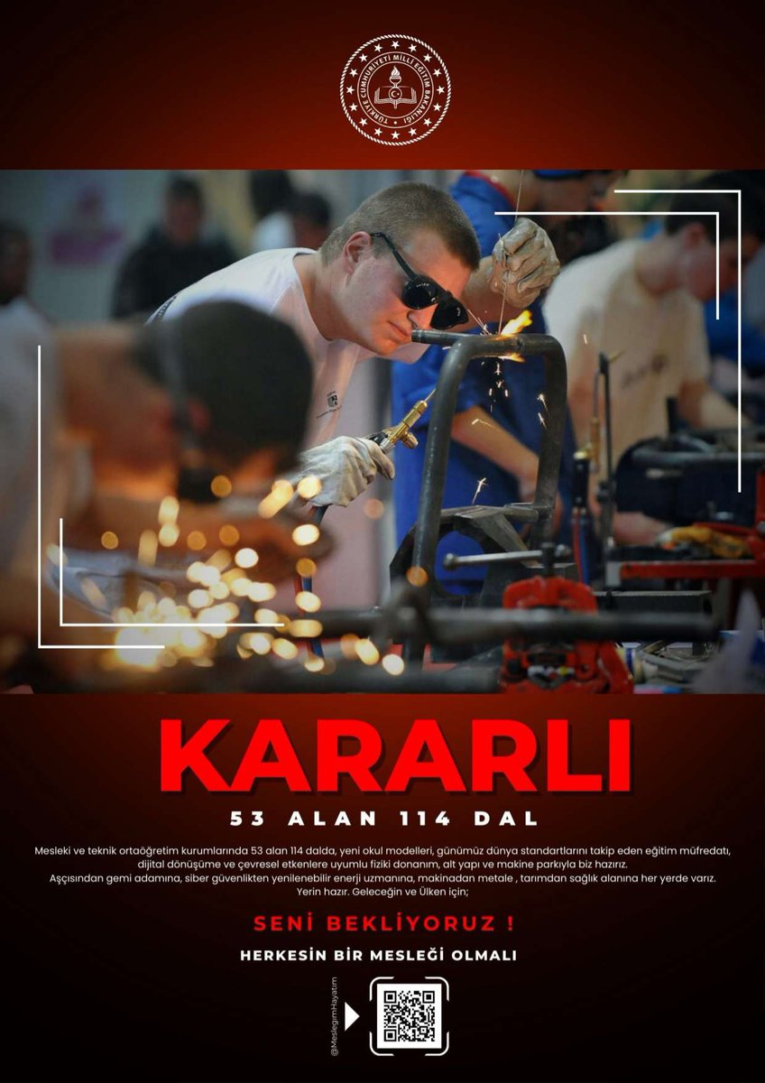 📌 Yerin Hazır! Mesleki ve teknik ortaöğretim kurumlarında günümüz dünya standartlarını takip eden eğitim müfredatı, dijital dönüşüme ve çevresel etkenlere uyumlu fiziki donanım, alt yapı ve makine parkıyla biz hazırız!
<a href="/tcmeb/">Millî Eğitim Bakanlığı</a>
<a href="/Yusuf__Tekin/">Yusuf Tekin</a>
<a href="/_Ali_KARAGOZ/">Dr. Ali KARAGÖZ</a> 
<a href="/mehmetbal06/">MEHMET BAL</a>