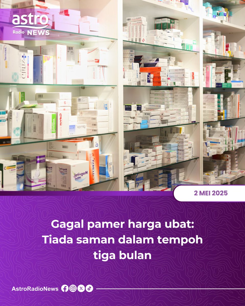 Tiada saman akan dikeluarkan sepanjang tempoh tiga bulan advokasi bagi pelaksanaan Perintah Penandaan Harga Ubat.

Kementerian Kesihatan berkata fasa tiga bulan berkenaan adalah untuk melihat pelaksanaan perintah itu dijalankan dengan baik.

#AstroRadioNews