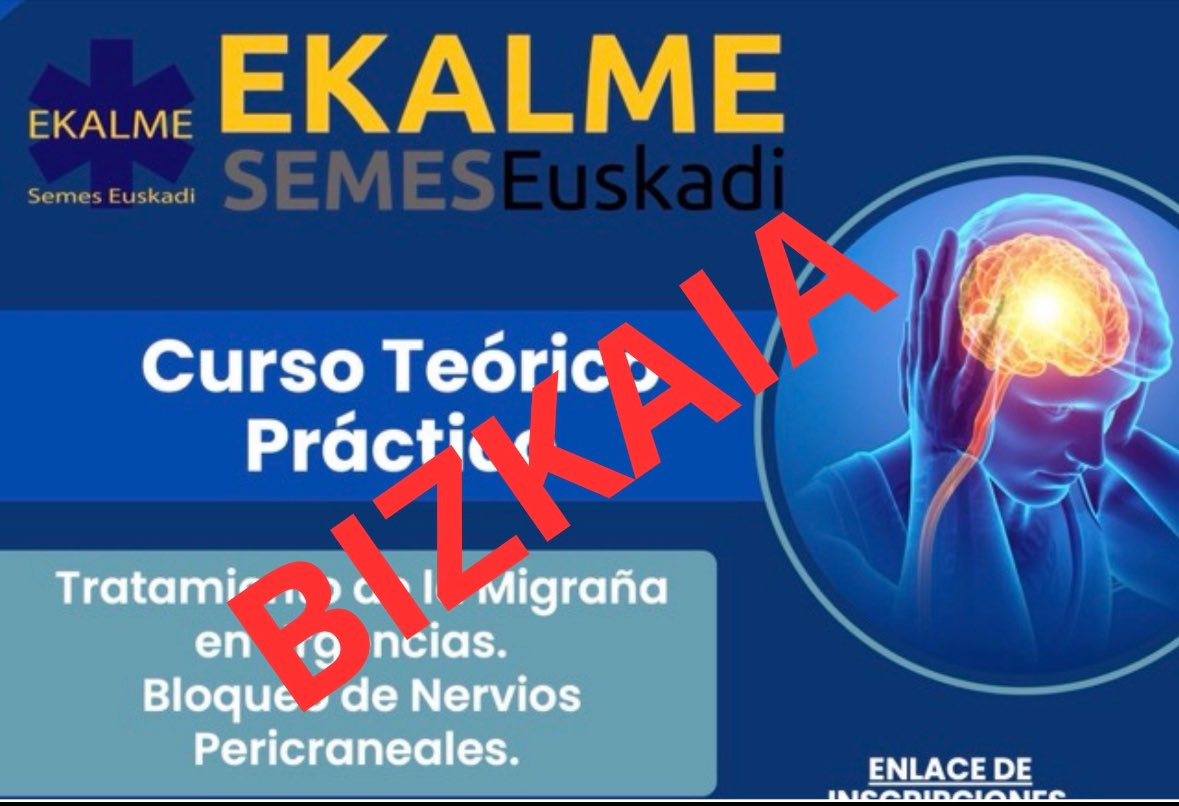 📢 ATENCIÓN: Cambio de fecha y sede del curso de Tratamiento de la migraña en el servicio de Urgencias. 
📅 martes 20 de mayo
📍Colegio de Médicos de Bizkaia 
📝Inscripciónes: forms.office.com/r/xeqq39JZ4r