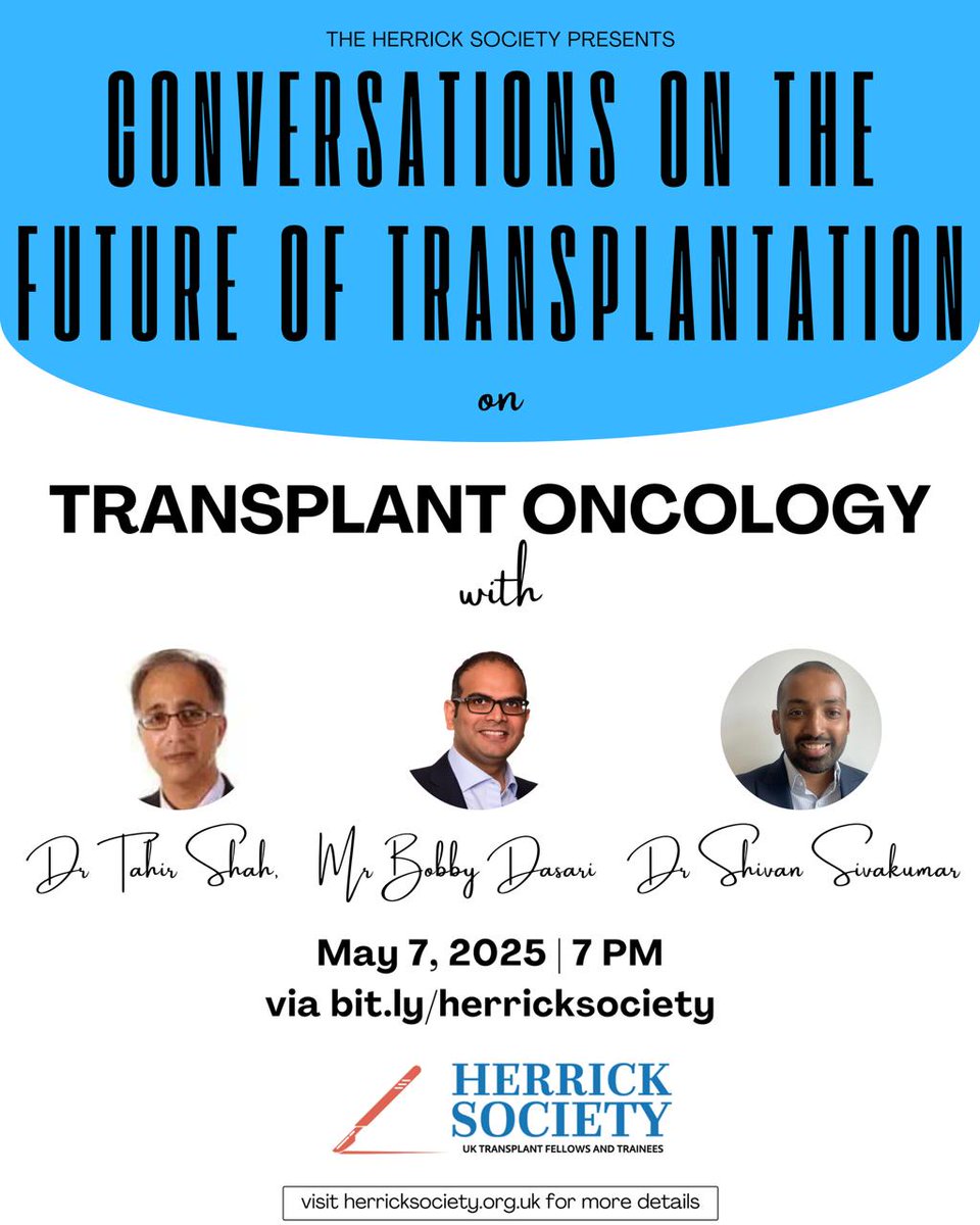 Kayani Kayani (@kayani1995) on Twitter photo Can liver transplants treat cancer? Looking forward to chairing a discussion on 7 May @ 7pm w/ <a href="/DasariVm/">Bobby VM Dasari</a>, <a href="/ShivanSivakumar/">Shivan Sivakumar</a> & Tahir Shah to discuss all things transplant oncology & its use in NETs, cholangiocarcinoma, and colorectal cancer. More info👇
tinyurl.com/3nw2x3u4 Can liver transplants treat cancer? Looking forward to chairing a discussion on 7 May @ 7pm w/ <a href="/DasariVm/">Bobby VM Dasari</a>, <a href="/ShivanSivakumar/">Shivan Sivakumar</a> & Tahir Shah to discuss all things transplant oncology & its use in NETs, cholangiocarcinoma, and colorectal cancer. More info👇
tinyurl.com/3nw2x3u4