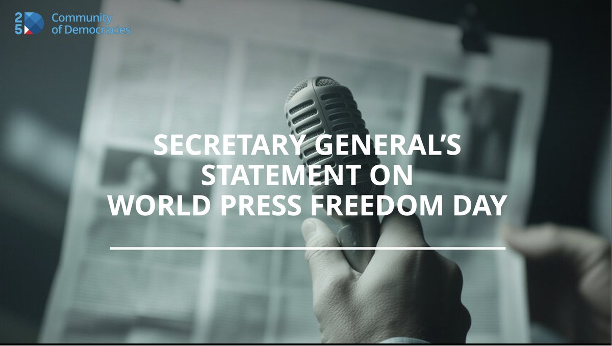 CoD (@communityofdem) on Twitter photo Ahead of tomorrow's #WorldPressFreedomDay, we reaffirm our commitment to defend #pressfreedom and counter #disinformation that threatens democracy and human rights.
Statement by the Secretary General dr. Mantas <a href="/Adomenas/">Mantas Adomėnas</a>: shorturl.at/Bx9KT Ahead of tomorrow's #WorldPressFreedomDay, we reaffirm our commitment to defend #pressfreedom and counter #disinformation that threatens democracy and human rights.
Statement by the Secretary General dr. Mantas <a href="/Adomenas/">Mantas Adomėnas</a>: shorturl.at/Bx9KT