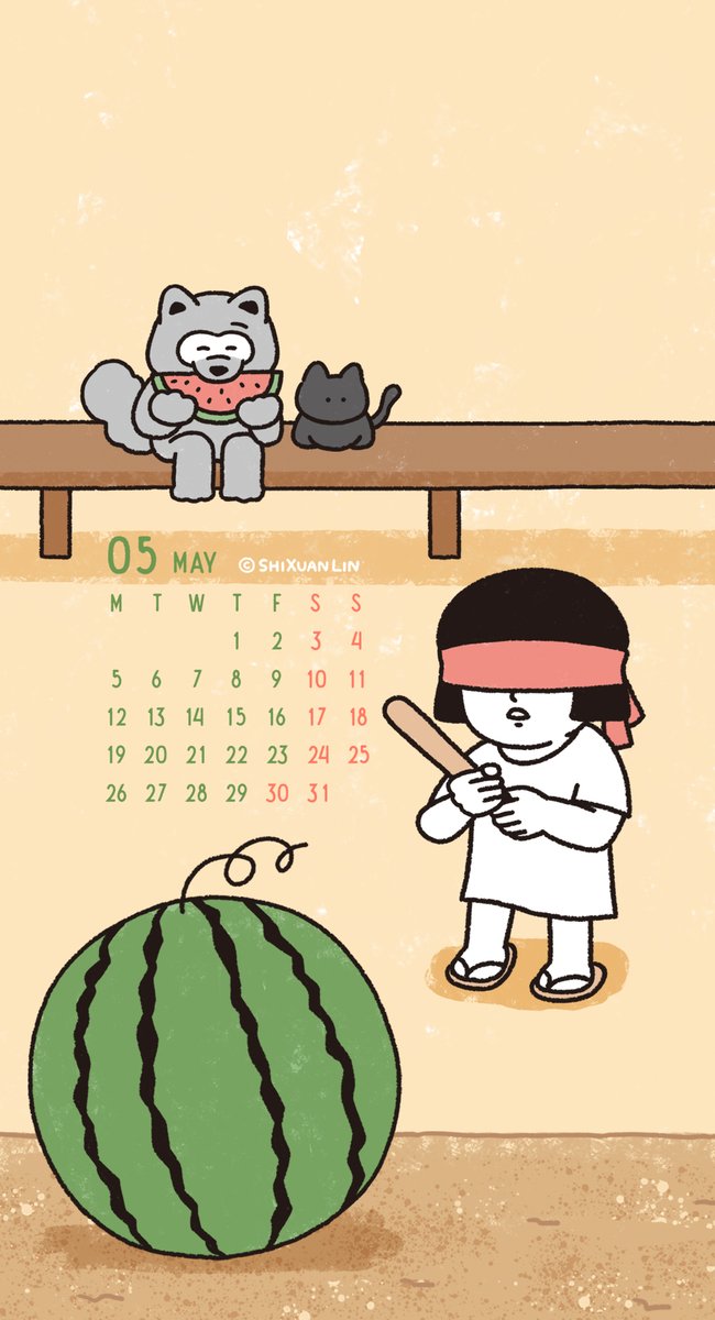 shixuanlin_'s tweet photo. 像觀落陰的打西瓜🍉ヽ( ×ω× )
#カレンダー #壁紙 #5月 #Calendar #スイカ https://t.co/cbiX3iCRqR