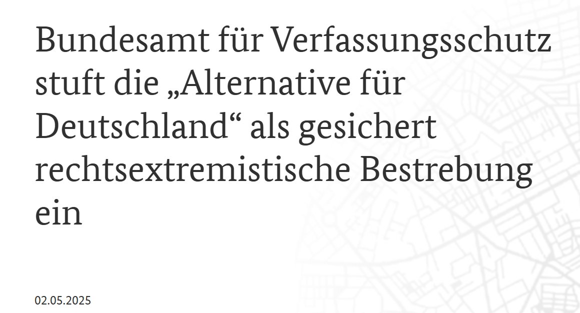 Die gesamte #AfD ist gesichert rechtsextrem.

Niemand ist überrascht.
Ich hoffe, es folgen auch ernsthafte Konsequenzen für die Absturz für Deutschland Partei.

Neben dem energie- wie wirtschaftlich dämlichsten Programm in Europa ist diese Partei auch eine Gefahr für die FDGO.