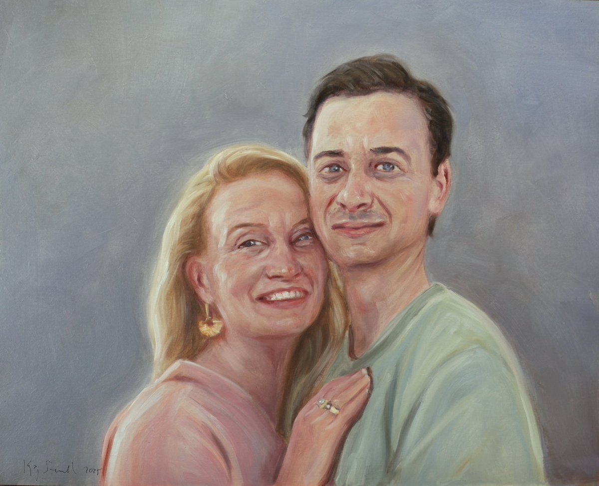 ” Katariina &amp; Ville ”, 2025, oil on board, 40 x 50 cm. #art #portrait #oilpainting #commissioned #doubleportrait #figurativeart #artistsontwitter #artistsonx #contemporarypainting #kajstenvall