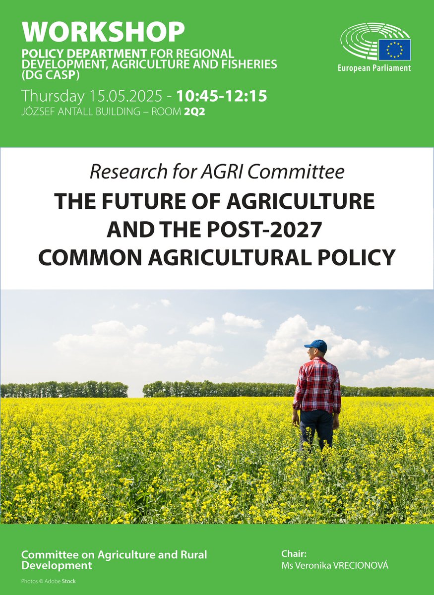 📢 New date to your🗓️!
On 15 May at 10h45 we organise a Workshop on ‘The future of agriculture and the post-2027 common agriculture policy’ prepared for <a href="/EP_Agriculture/">AGRI Committee Press</a>
research4committees.blog/events/
#Research4Committees