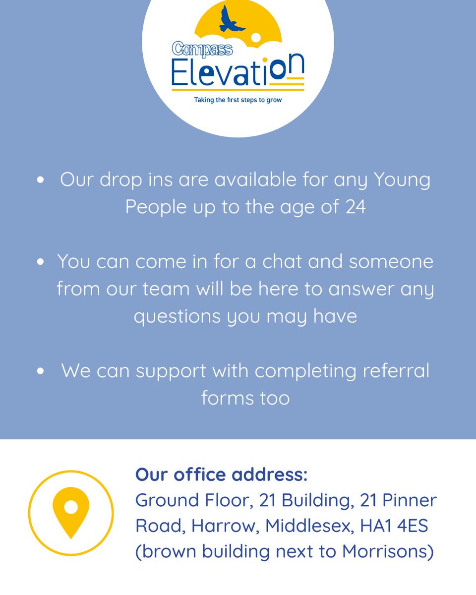 Why not come to our weekly drop in?

📅Every Wednesday 
🕓From 4pm – 6pm 
📍At our office (Ground Floor, 21 Building, 21 Pinner Road, Harrow, Middlesex, HA1 4ES)