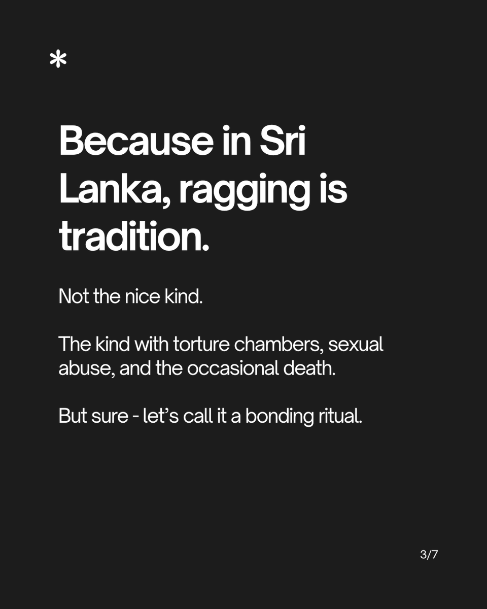 RihaabMowlana's tweet photo. They'll light candles this week.
Next week, they'l protect the seniors who did it.
We've reported, written, raged.
Still - the system holds.
#EndRagging #Ragging #SriLanka #Accountability #NotOneMore https://t.co/A8ZWoy2ML4