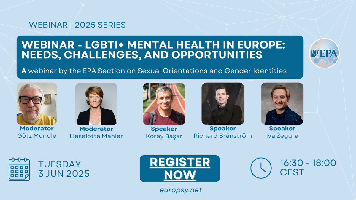 🌈 Do you have questions about #LGBTI+ #mentalhealth in Europe?

👨‍💻 Our next #webinar has a range of expert speakers to explain the needs, challenges and opportunities - and to answer your questions.

📝 Sign up now at bit.ly/42TVLLU