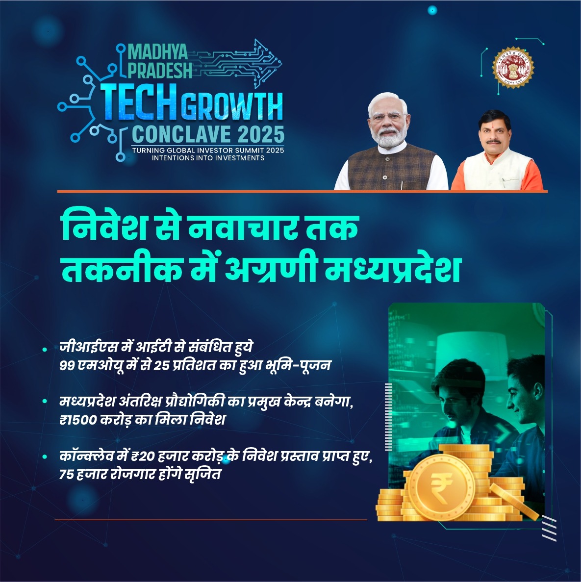 mpMAPIT's tweet image. ➡️निवेश से नवाचार तक तकनीक में अग्रणी मध्यप्रदेश

➡️जीआईएस में आईटी से संबंधित हुये 99 एमओयू में से 25 प्रतिशत का हुआ भूमि-पूजन

#MPTechGrowthConclave