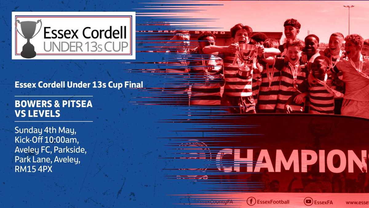 There are just two more days until <a href="/Bowerspitseafc/">Bowers & Pitsea FC</a> and <a href="/LevelsFc/">LevelsFC</a> meet in the final of the #Essex #CordellUnder13sCup this Sunday, which will kick-off at 10:00am at <a href="/AveleyFC/">Aveley Football Club</a>. Come along and cheer on the finalists!