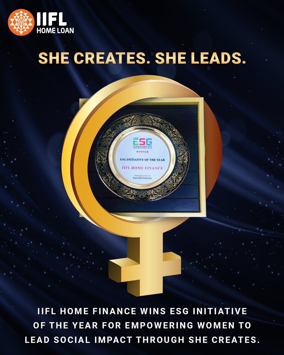 We are proud to announce that IIFL Home Finance has won the ESG Initiative of the Year at the ESG Summit and Awards for our transformative "She Creates" project! This initiative is making a meaningful impact in empowering women and fostering lasting social change.

#SheCreates
