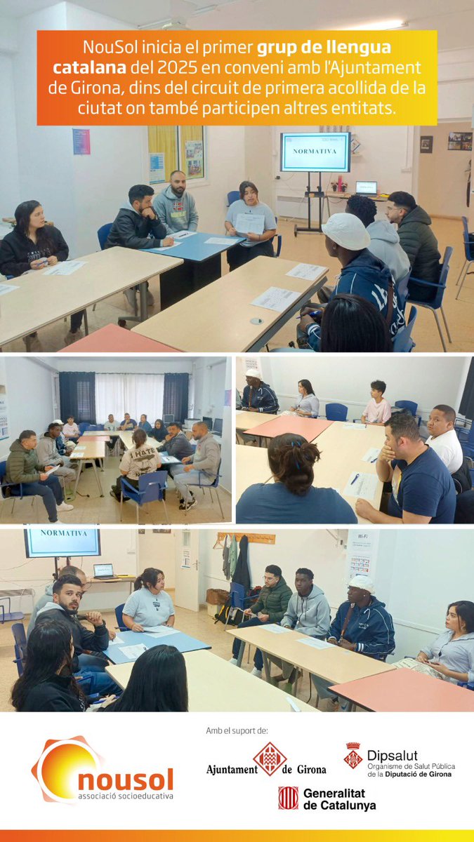 NouSol ONG (@nousolorg) on Twitter photo NouSol inicia el primer grup de llengua catalana del 2025 en conveni amb l'Ajuntament de Girona, dins del circuit de primera acollida de la ciutat on també participen altres entitats.
Amb el suport de: @girona_cat @dipsalut <a href="/gencat/">Generalitat de Catalunya</a> NouSol inicia el primer grup de llengua catalana del 2025 en conveni amb l'Ajuntament de Girona, dins del circuit de primera acollida de la ciutat on també participen altres entitats.
Amb el suport de: @girona_cat @dipsalut <a href="/gencat/">Generalitat de Catalunya</a>