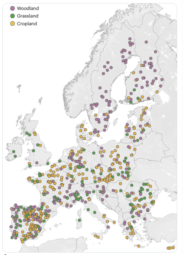PanosPanagos33's tweet photo. Soil health is associated with higher primary productivity🌲🌿☘️. Positive correlation between biodiversity indicators and productivity in copland, grassland and forest.   🇪🇺 Our article in #Nature: https://t.co/pR8azVyE8v https://t.co/OK79RTrxRC
