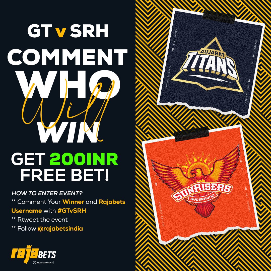 rajabetsindia's tweet photo. Choose the winner of today's #GTvSRH match and win 200INR Free Bet!

How to enter event? 🎉

👉🏻 Follow @rajabetsindia

👉🏻 Retweet the post

👉🏻 Comment Username with your predict (GT or SRH) and add #GTvSRH

➡️ https://t.co/VNnS5tDxJB https://t.co/9UfzPOVY6x