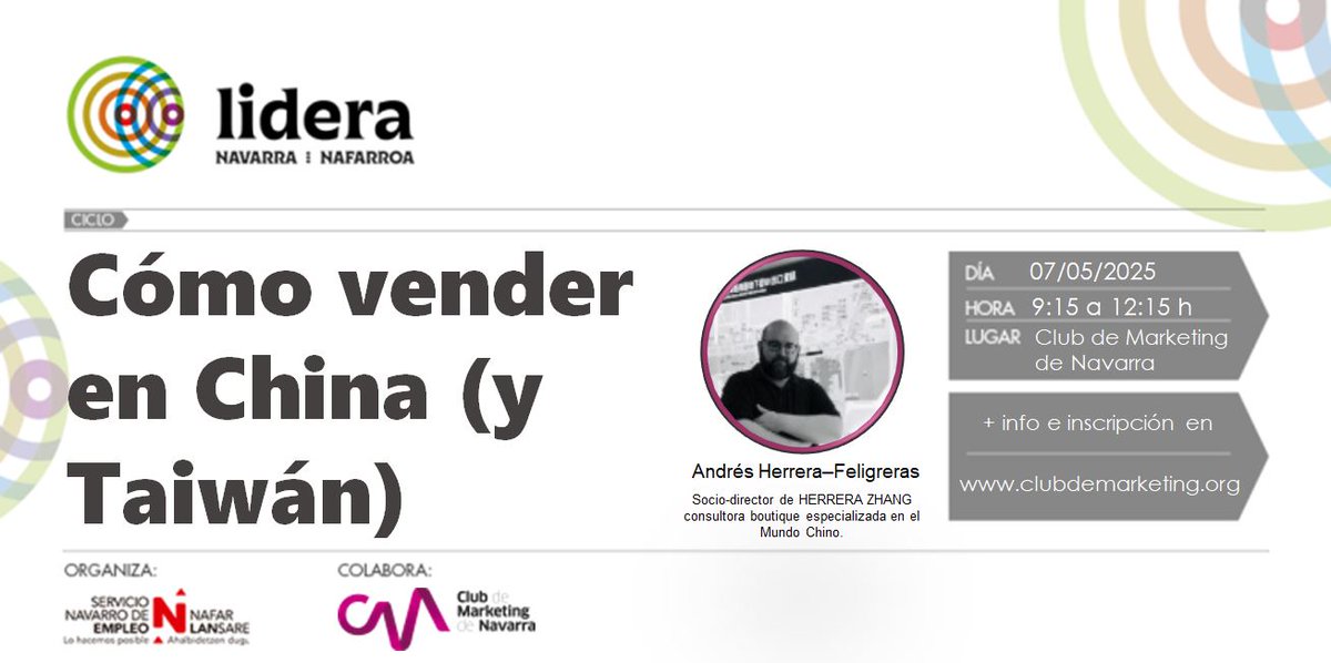 "Cómo vender en China (y Taiwán)" Seminario gratuito en el <a href="/ClubMkNavarra/">Club de Marketing de Navarra</a> Inscríbete aquí: lnkd.in/dVydjses

 El Mundo Chino se conforma como mercado de oportunidad para las empresas navarras que gracias a <a href="/internac_na/">Plan Internacional de Navarra</a>  pueden explorar sus oportunidades a coste cero