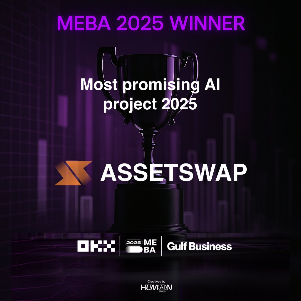 🚀 AssetSwap was awarded Most Promising #AI Project 2025 at MEBA Token49 Dubai!
Our mission: onboard the next billion users to #DeFi with smart, personalized AI copilots.