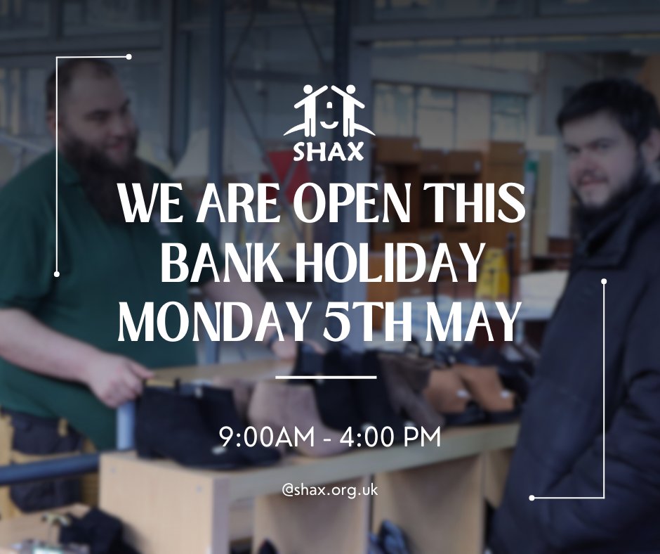 ✨ We’re Open This May Bank Holiday! ✨

Great news! SHAX will be open on Monday, 5th May, from 9:00 AM to 4:00 PM!

Looking for quality pre-loved furniture, household essentials, or just want to support a great cause? Come visit us and make the most of your bank holiday!