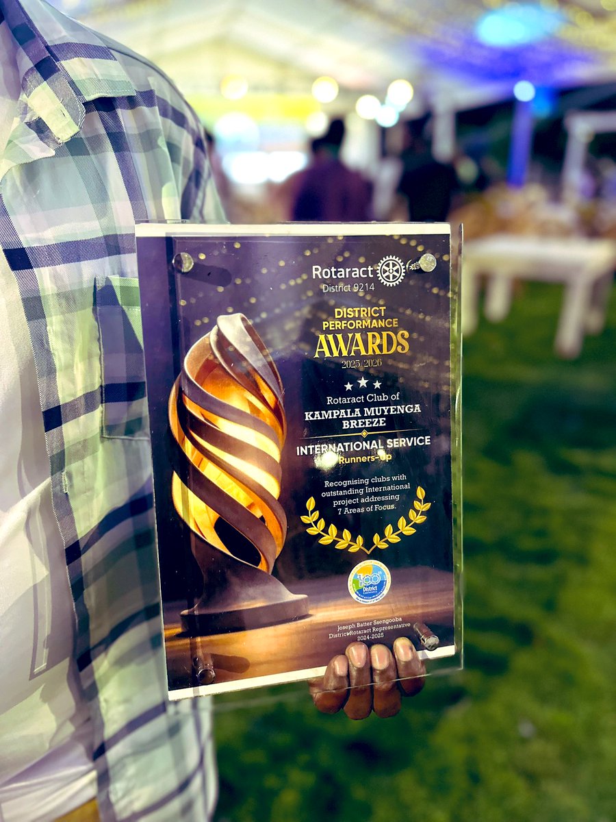Honored to be recognized with the International Service Award at the 100th DCA in Dar es Salaam! Rotaract Kampala Muyenga Breeze remains committed to creating lasting impact across borders. #DCA100 #GlobalImpact #Rotaract9214 #1pad4her